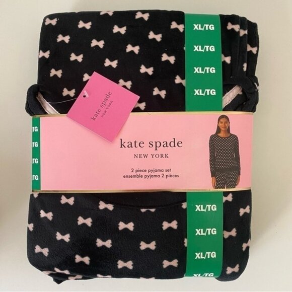 NWTKateSpade2PiecePajamaSetBlackwPinkBowsXLXXL - Picture 2 of 5
